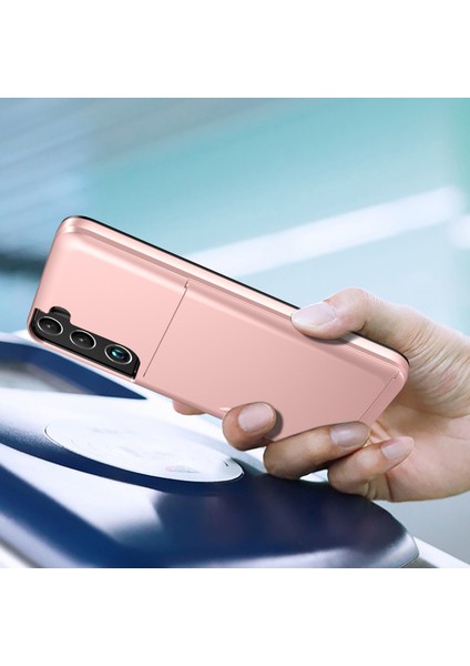 Samsung Galaxy S22 Için 5g Slayt Kart Tutucu Anti-Drop Anti-Drop Akıllı Telefon Kılıfı Işık Ince Şık Pc+Tpu Hibrid Telefon Kapak Golü Altın (Yurt Dışından)