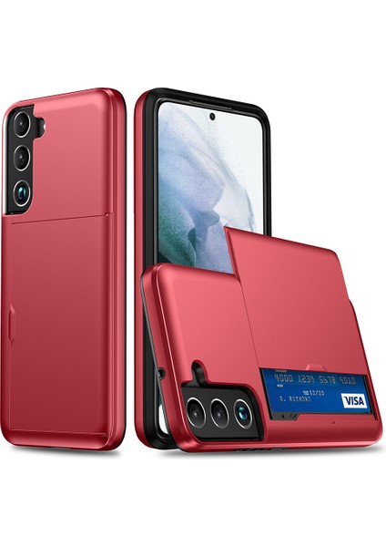 Samsung Galaxy S22 Için 5g Slayt Kart Tutucu Anti-Drop Anti-Drop Akıllı Telefon Kılıfı Işık Slim Şık Pc+Tpu Hibrid Telefon Kapak-Kırmızı (Yurt Dışından) fiyatları