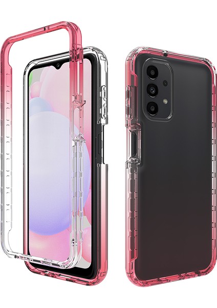 Samsung Galaxy A13 Için 4g Gradyan Renk Şeffaf Tpu+Pc Anti-Damla Telefon Kasası Kabuk Striping Kırmızı (Yurt Dışından)