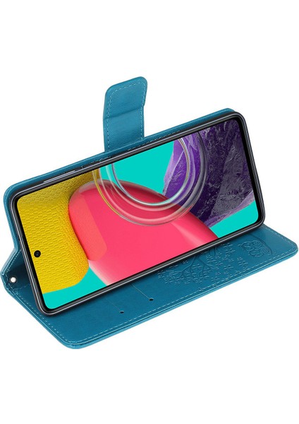 Samsung Galaxy M53 Için 5g Stand Pu Deri Kılıf Baskılı Baykuş Ağacı Desen Cüzdan Kapağı Kayış Mavisi (Yurt Dışından)