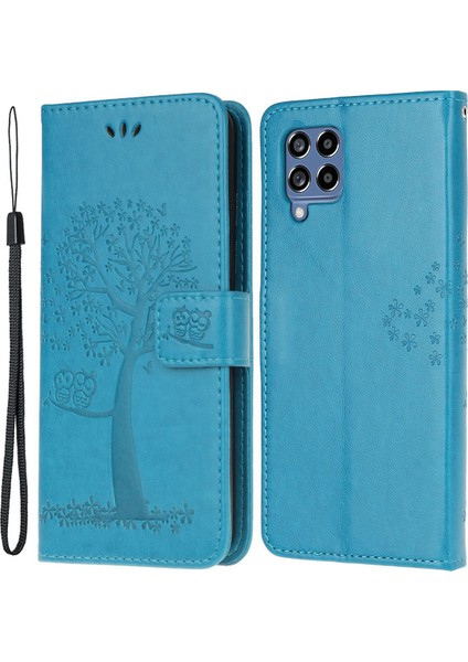 Samsung Galaxy M53 Için 5g Stand Pu Deri Kılıf Baskılı Baykuş Ağacı Desen Cüzdan Kapağı Kayış Mavisi (Yurt Dışından) fiyatları