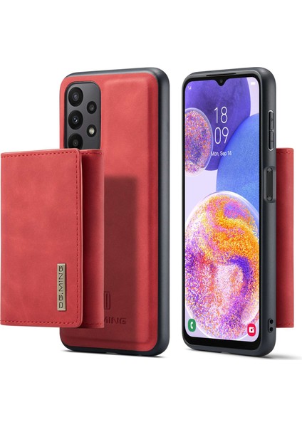 Samsung Galaxy A23 5g (Global Versiyon)/4g Çıkarılabilir 2'si 1 Arada Cüzdan Tarzı Giyim Dayanıklı Destek Kablosuz Şarjlı Cep Telefonu Kasa Kırmızısı (Yurt Dışından)