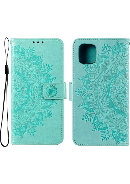 Basılı Totem Mandala Çiçek Folio Flip Cüzdan Pu Deri Standı Samsung Galaxy A03 (166.5 x 75.98 x 9.14MM) Için Kayışlı Koruyucu Telefon Kasası (Yurt Dışından)