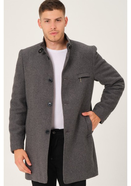 PLT8367 Dewberry Erkek Palto-Düz Gri modelleri