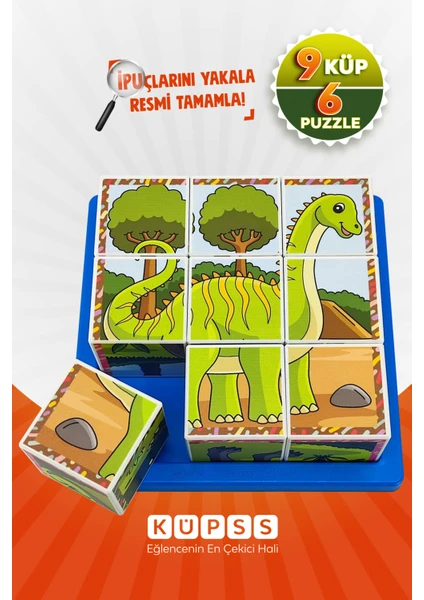 Dinozorlar Puzzle Seri 2 - (9 Küp 6 Dinazor Yapboz)