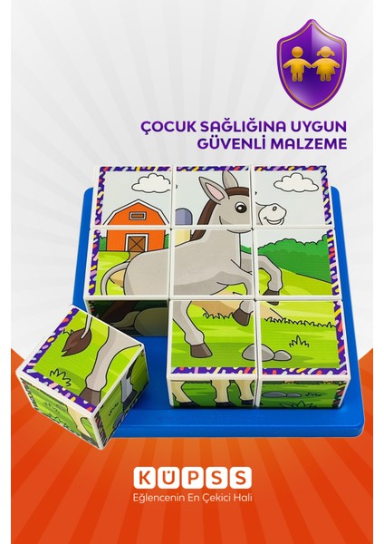 Çiftlik Hayvanları Yapboz - 9 Küp 6 Puzzle