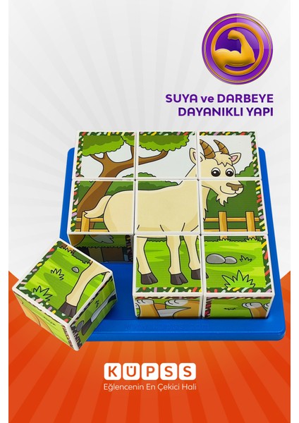 Çiftlik Hayvanları Yapboz - 9 Küp 6 Puzzle