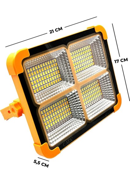 CT-4698 Güneş Enerjili Solar 200W Watt LED Projektör Taşınabilir Sarı Beyaz ve Çakar Işık Lamba