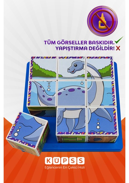 Dinozorlar Puzzle Seri 2 - (9 Küp 6 Dinazor Yapboz)