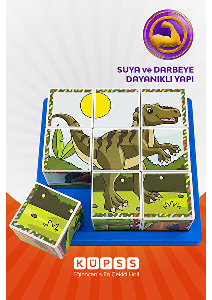 Dinozorlar Puzzle Seri 2 - (9 Küp 6 Dinazor Yapboz)