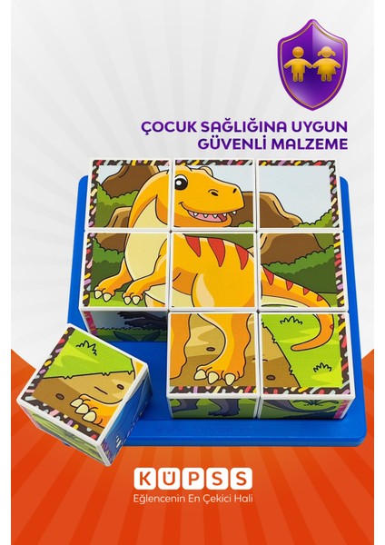 Dinozorlar Puzzle Seri 2 - (9 Küp 6 Dinazor Yapboz)