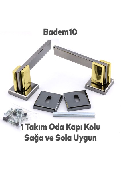 Fulya Lüx Füme Gold Kare Rozetli Oda Uyumlu Kapı Kolu Sağa ve Sola Uygun Kapı Kolları 1 Takım