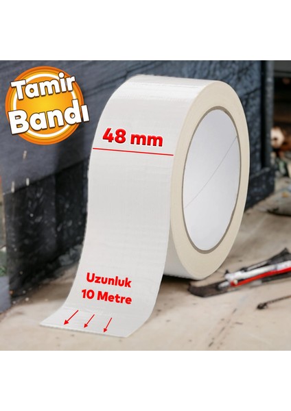 Tamir Onarım Tadilat Bandı 48 mm x 10 Metre Çok Amaçlı Beyaz Takviye Bant Güçlü Yapıştırıcı