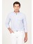 Erkek A.Mavi-Beyaz Slim Fit Dar Kesim Düğmeli Yaka Pamuklu Çizgili Gömlek 1