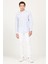 Erkek A.Mavi-Beyaz Slim Fit Dar Kesim Düğmeli Yaka Pamuklu Çizgili Gömlek 2