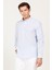 Erkek A.Mavi-Beyaz Slim Fit Dar Kesim Düğmeli Yaka Pamuklu Çizgili Gömlek 3