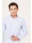 Erkek A.Mavi-Beyaz Slim Fit Dar Kesim Düğmeli Yaka Pamuklu Çizgili Gömlek 4