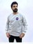 Gri Bisiklet Yaka Ön Baskılı Oversize Erkek Sweatshirt 1