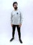 Gri Bisiklet Yaka Ön Baskılı Oversize Erkek Sweatshirt 2