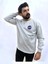 Gri Bisiklet Yaka Ön Baskılı Oversize Erkek Sweatshirt 3