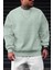 Erkek Mint Yeşili Basic 0 Sıfır Yaka Baskısız Düz Oversize Salaş Bol Kesim Polar Sweatshirt 1