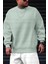 Erkek Mint Yeşili Basic 0 Sıfır Yaka Baskısız Düz Oversize Salaş Bol Kesim Polar Sweatshirt 2