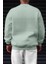 Erkek Mint Yeşili Basic 0 Sıfır Yaka Baskısız Düz Oversize Salaş Bol Kesim Polar Sweatshirt 3