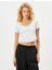 Crop Tişört Korse Görünümlü Dar Kalıp Kısa Kollu U Yaka Pamuklu 3