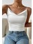 Kadın Kolsuz Askılı Degaje Yaka Bluz Crop 4