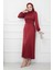 Bordo Yan Detaylı Saten Abiye 2