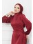 Bordo Yan Detaylı Saten Abiye 3