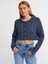 60203 Polo Yaka Düğmeli Simli Crop Triko Hırka-Indigo-S. 1