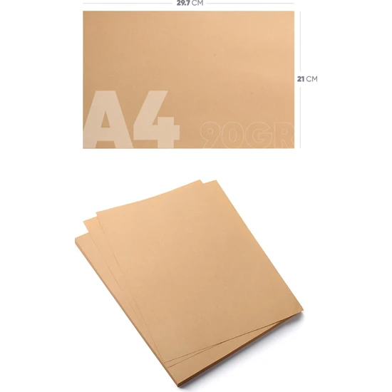 Reversell A4 Kraft Kağıdı 100 Adet 90GR - Kahverengi Ambalaj Kağıdı / Hobi ve El Sanatları Malzemesi / Eskitme / Saman Kağıt / Hediye Paket