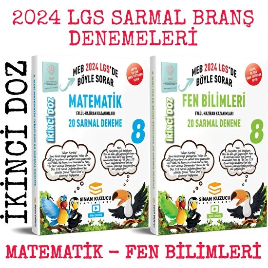Sinan Kuzucu Yayınları 2024 LGS 8. Sınıf Matematik + Fen Bilimleri 2'li Sarmal Branş Deneme Seti İkinci Doz