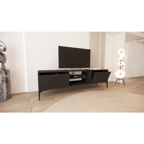 Regisan Tv Ünitesi Tv Sehpası Televizyon Sehpası Masası 140X30 cm Siyah