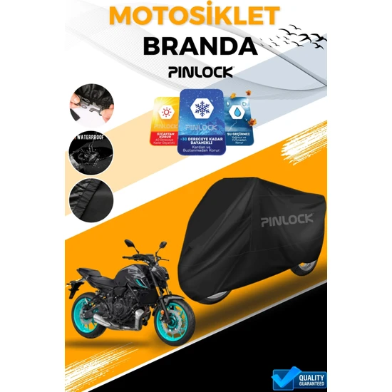 Pinlock Yamaha mt 07 Uyumlu Su Geçirmez   Siyah Motosiklet Brandası Miflonlu Kalın Premium Kumaş Clipsli
