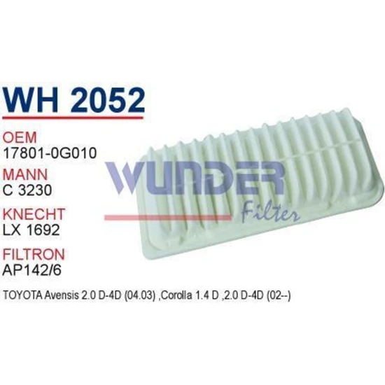 Wunder WH2052 Hava Filtresi - Toyota Corolla - Avensis D4D Diesel -08 Uyumlu
