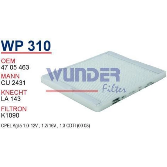 Wunder WP310 Polen Filtresi - Opel Agila Uyumlu