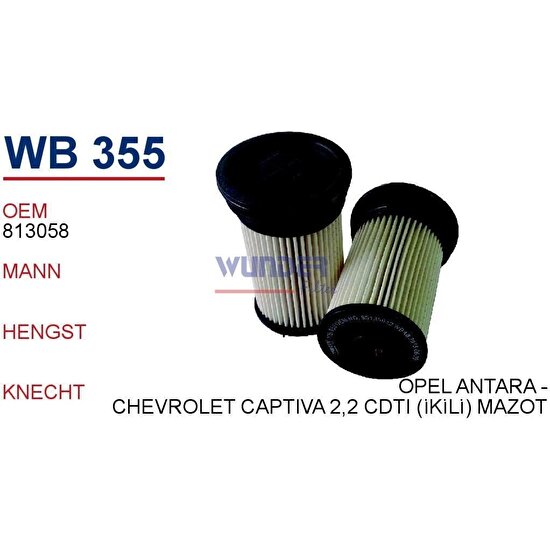 Wunder WB355 Mazot Filtresi - Opel Antara -Chevrolet Captiva 2,2 Cdti (Ikili)