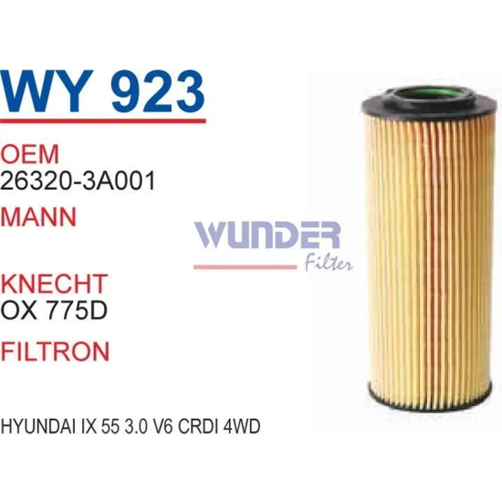 Wunder WY923 Yağ Filtresi - Hyundai Ix 55 3.0 V6 Crdi 4WD