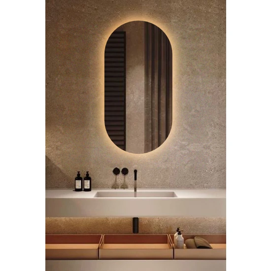 Faw Decor LED Işıklı Oval/kapsül Model Dekoratif Duvar Aynası, Modern Eşsiz Ayna, Ayna Duvar Dekorasyon Ürünü
