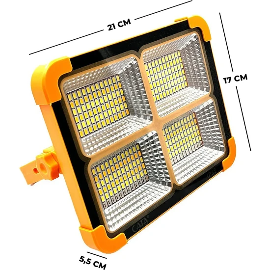 Cata CT-4698 Güneş Enerjili Solar 200W Watt LED Projektör Taşınabilir Sarı Beyaz ve Çakar Işık Lamba