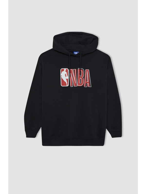 DeFactoFit NBA Wordmark Oversize Fit Kapüşonlu Kalın Sweatshirt B3927AX24SP