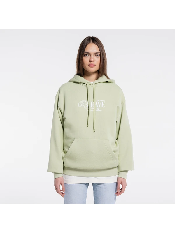 Friday Offset Candela Kadın Açık Yeşil Kanguru Cepli Kapüşonlu Ekstra Oversize Sweatshirt Hoodie  -Şardonlu