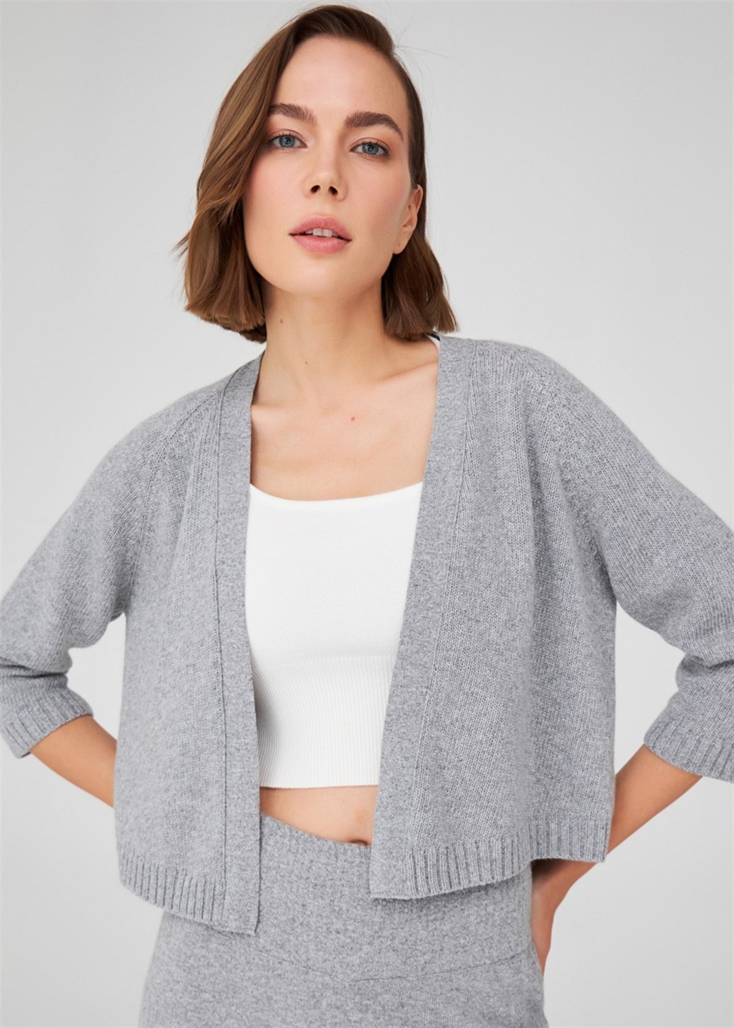 Peraluna Reglan Kollu Kaşmir Karışım Kısa Kadın Triko Bolero - Koyu Lila görsel 7