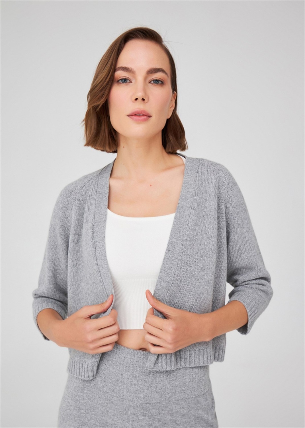 Peraluna Reglan Kollu Kaşmir Karışım Kısa Kadın Triko Bolero - Koyu Lila görsel 8