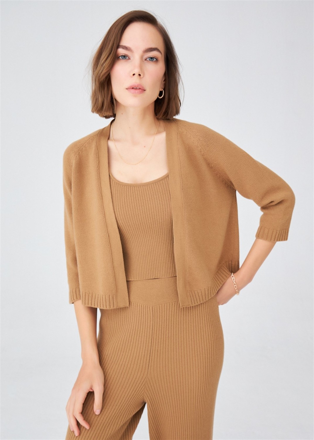 Peraluna Reglan Kollu Kaşmir Karışım Kısa Kadın Triko Bolero - Koyu Lila görsel 2