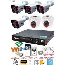 FURY 2 İç 4 Dış Kameralı 5mp Lens 2mp Görüntü Gece Görüşlü Full Hd Güvenlik Kamerası 14125525 500GB