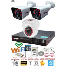 FURY 3 Kameralı 5mp 3.6mm Lens 2mp Görüntü 6 Atom Led Gece Görüşlü FullHd Güvenlik Kamerası 5525di 500GB