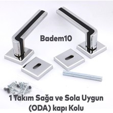 Badem10 Defne Lüx Krom Mat Siyah Kare Rozetli Oda Kapısı Kapı Kolu Sağa ve Sola Uygun Kapı Kolları 1 Takım